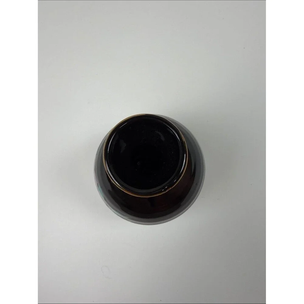 Vintage Black Floral Bud Vase Japan Hand Painted Pink Flowers Gold Trim Ceramic